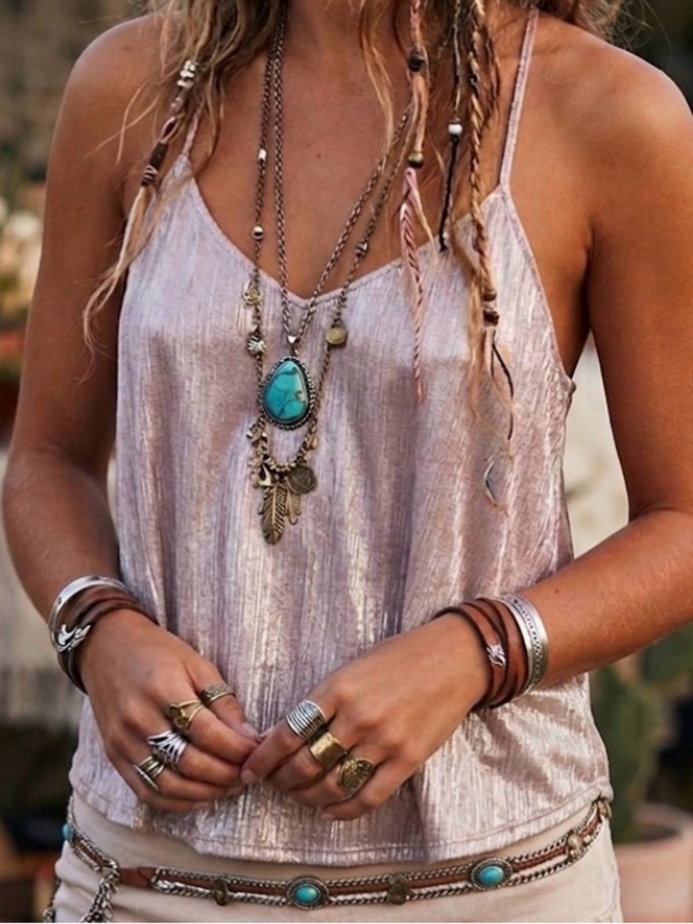 Express slinky metallic racer back tank blouse